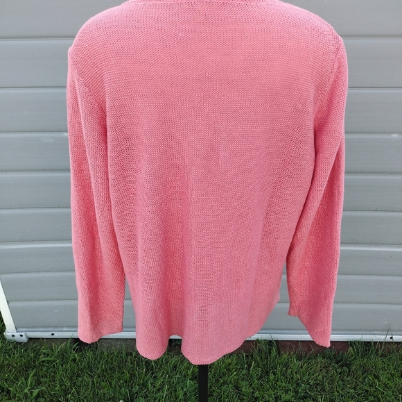 Eileen Fisher Womens Size L Coral 100% Hemp Knit V Neck Sweater - Picture 3 of 7